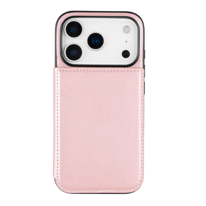 HANMAN Mika Series For iPhone 17 Pro Case with Card Holder PU Leather + TPU Back Cover - Rose Gold