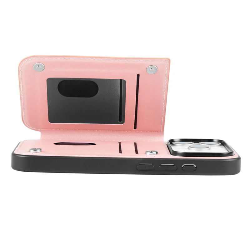 HANMAN Mika Series For iPhone 17 Pro Case with Card Holder PU Leather + TPU Back Cover - Rose Gold