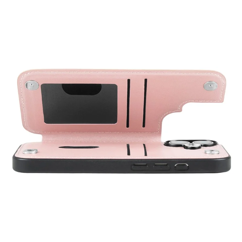 HANMAN Mika Series For iPhone 17 Case with Card Holder PU Leather + TPU Back Cover - Rose Gold