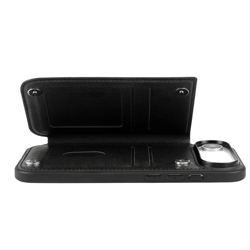 HANMAN Mika Series For iPhone Air Case with Card Holder PU Leather + TPU Back Cover - Black