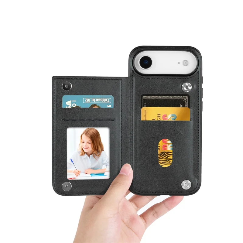 HANMAN Mika Series For iPhone Air Case with Card Holder PU Leather + TPU Back Cover - Black