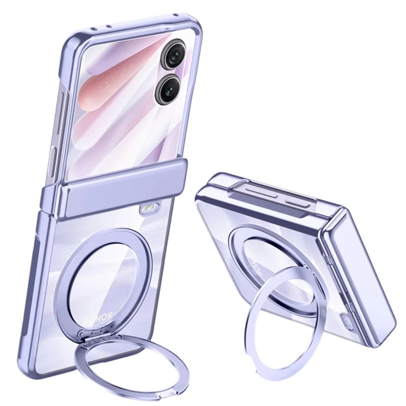For Honor Magic V Flip 2 Magnetic Case Kickstand Electroplated PC Phone Cover Built-In Screen Protector - Purple