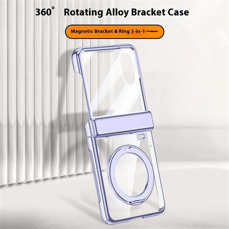 For Honor Magic V Flip 2 Magnetic Case Kickstand Electroplated PC Phone Cover Built-In Screen Protector - Purple