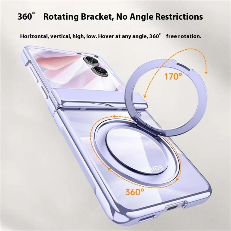 For Honor Magic V Flip 2 Magnetic Case Kickstand Electroplated PC Phone Cover Built-In Screen Protector - Purple