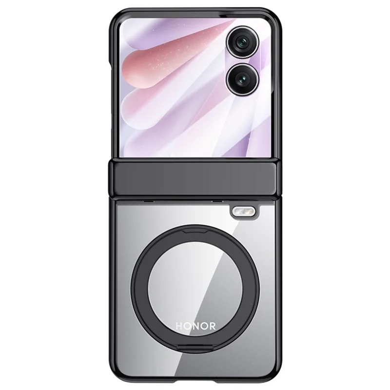 For Honor Magic V Flip 2 Magnetic Case Kickstand Electroplated PC Phone Cover Built-In Screen Protector - Purple