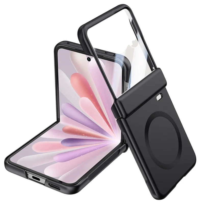 حالة مغناطيسية لهاتف Honor Magic V Flip 2 غطاء واقي من البلاستيك الصلب مع واقي للشاشة الخلفية الصغيرة - أسود