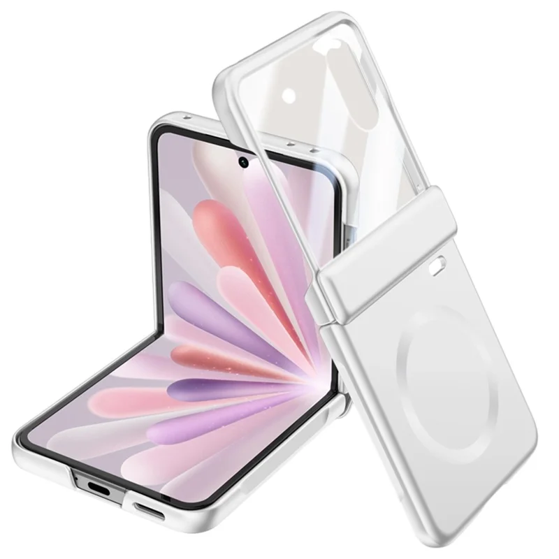 For Honor Magic V Flip 2 Magnetic Case Hard PC Phone Cover with Rear Small Screen Protector - Silver