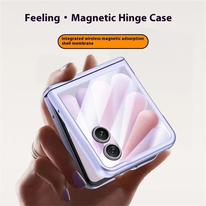 For Honor Magic V Flip 2 Magnetic Case Hard PC Phone Cover with Rear Small Screen Protector - Silver