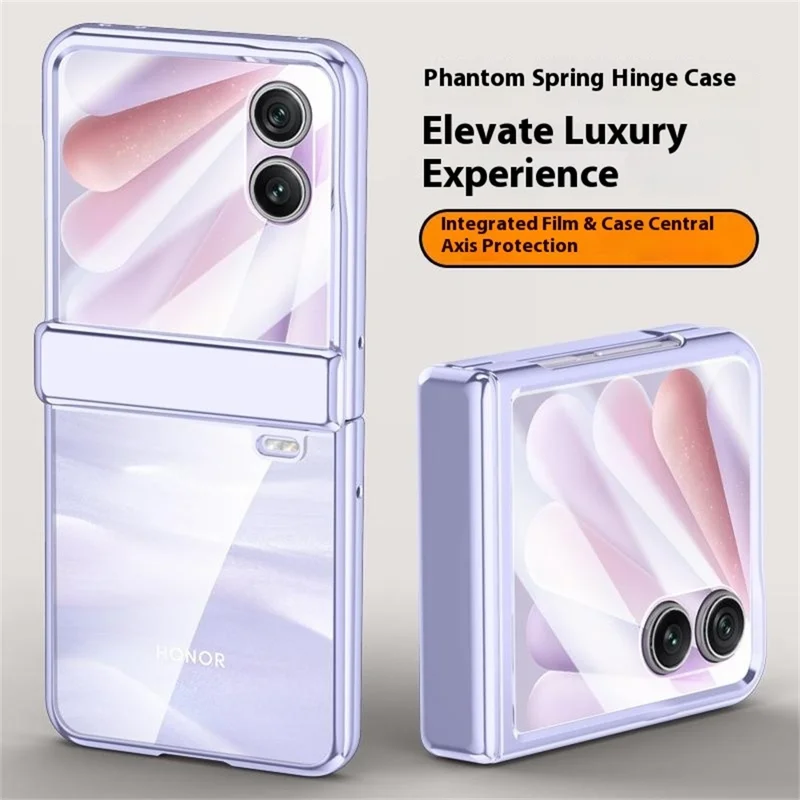 For Honor Magic V Flip 2 Case PC + Acrylic Phone Cover with Rear Small Screen Protector Hinge Protection - Silver - Purple