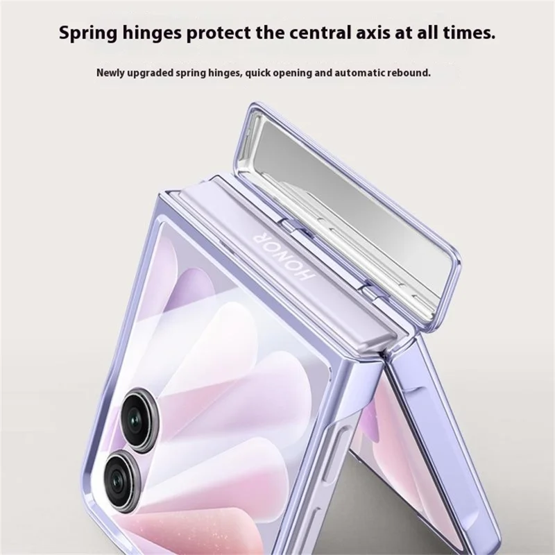 For Honor Magic V Flip 2 Case PC + Acrylic Phone Cover with Rear Small Screen Protector Hinge Protection - Silver - Purple