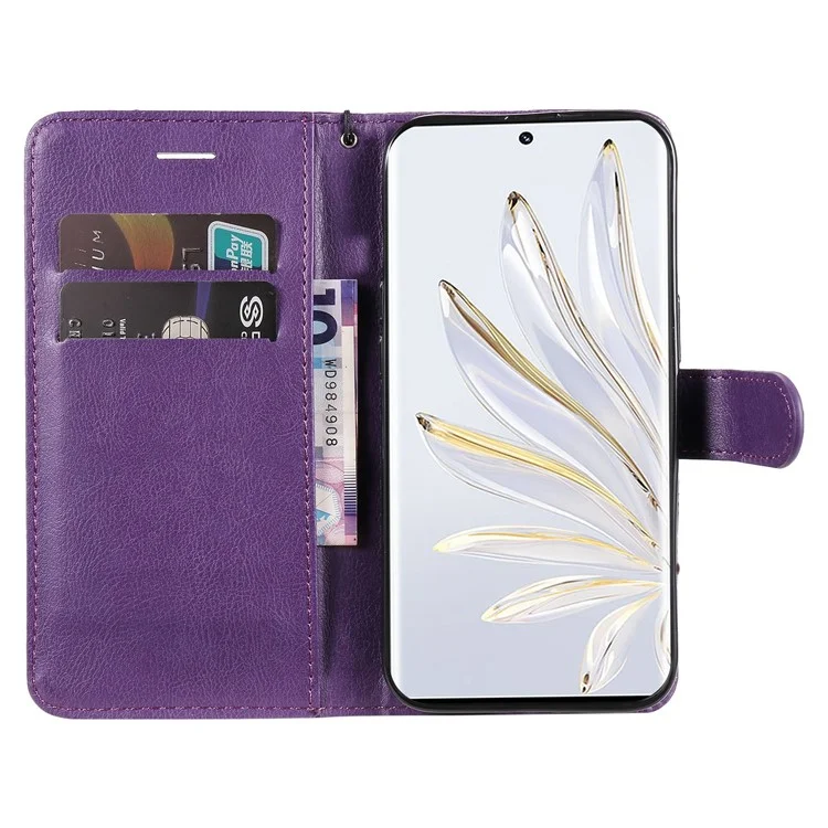 KT Leather Series-2 para Honor 70 5G Funda de teléfono de piel PU con protección corporal completa, soporte, color sólido, cartera, cubierta magnética con correa - Púrpura