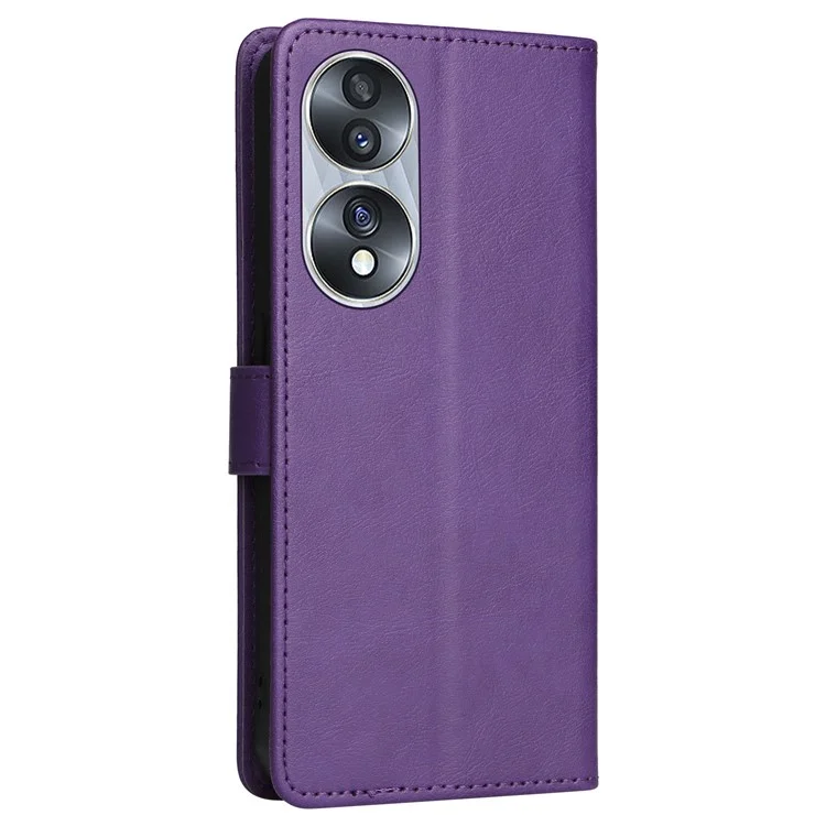KT Leather Series-2 para Honor 70 5G Funda de teléfono de piel PU con protección corporal completa, soporte, color sólido, cartera, cubierta magnética con correa - Púrpura