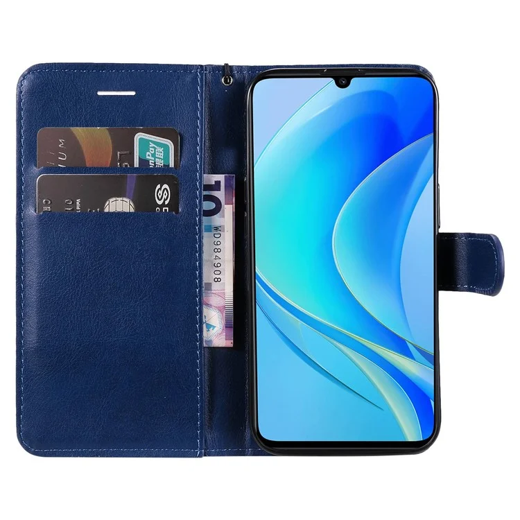 KT Leather Series-2 para Huawei Enjoy 50 / nova Y70 Plus 4G / nova Y70 Funda Cartera con Tapa de Cuero PU de Color Sólido con Soporte Magnético y Correa - Azul
