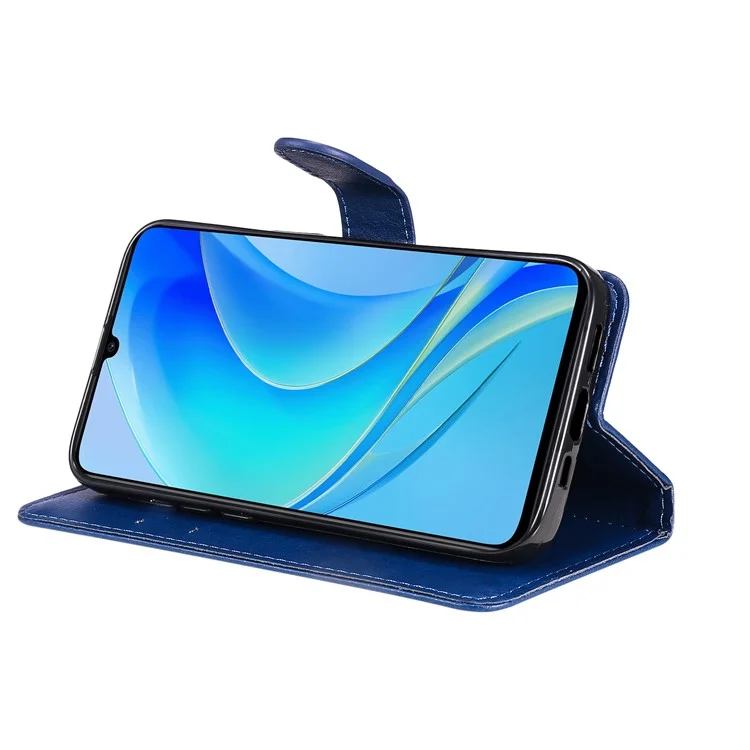 KT Leather Series-2 para Huawei Enjoy 50 / nova Y70 Plus 4G / nova Y70 Funda Cartera con Tapa de Cuero PU de Color Sólido con Soporte Magnético y Correa - Azul
