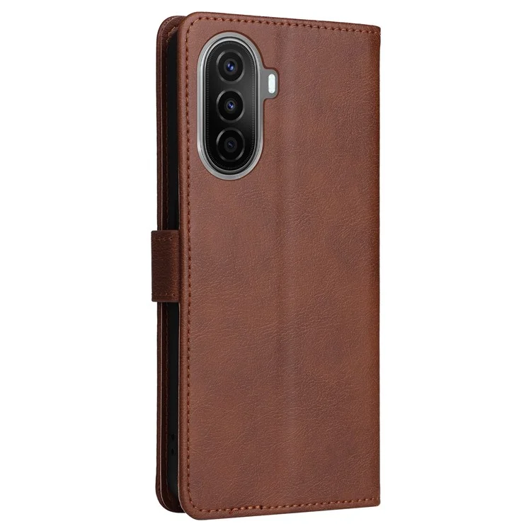 For Huawei Enjoy 50 / nova Y70 Plus 4G / nova Y70 Case Solid Color Leather Mobile Cover Wallet Stand with Strap - Brown