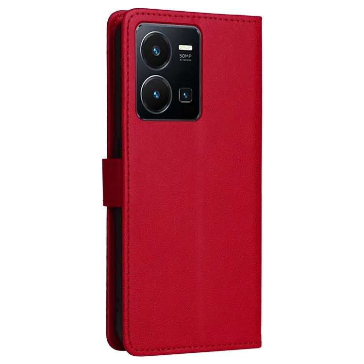 KT in Pelle Serie 2 Per Vivo Y35 / Y22s 4G / Y22 4G PU in Pelle Petro Solid Couro Che Stato Chuoret Design Magnetic Afrout Coperchi - Rosso