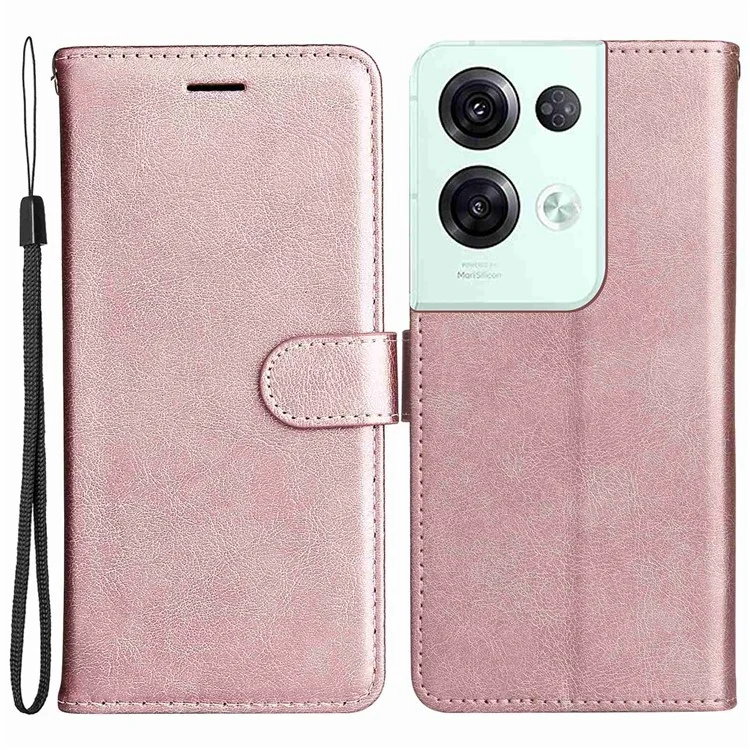 KT Leath Series-2 Pour Oppo Reno8 Pro 5G (version Globale) / Reno8 Pro + 5G Portefeuille Téléphone Couleur de Couleur Coupure de Fermeture Magnétique en Cuir PU en Cuir Avec Bracelet - or Rose
