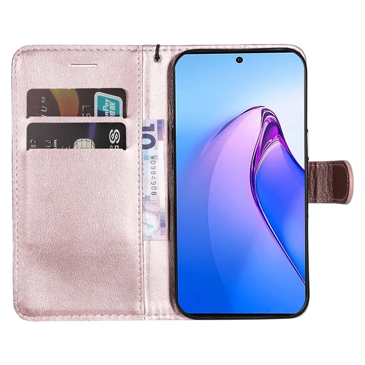 KT Leath Series-2 Pour Oppo Reno8 Pro 5G (version Globale) / Reno8 Pro + 5G Portefeuille Téléphone Couleur de Couleur Coupure de Fermeture Magnétique en Cuir PU en Cuir Avec Bracelet - or Rose