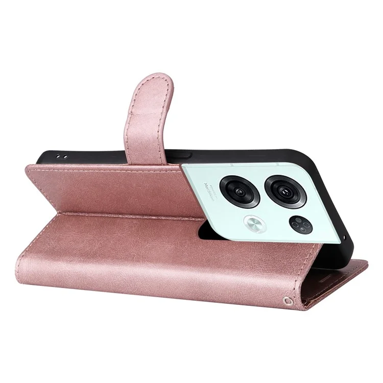KT Leath Series-2 Pour Oppo Reno8 Pro 5G (version Globale) / Reno8 Pro + 5G Portefeuille Téléphone Couleur de Couleur Coupure de Fermeture Magnétique en Cuir PU en Cuir Avec Bracelet - or Rose
