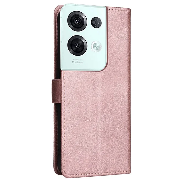 KT Leath Series-2 Pour Oppo Reno8 Pro 5G (version Globale) / Reno8 Pro + 5G Portefeuille Téléphone Couleur de Couleur Coupure de Fermeture Magnétique en Cuir PU en Cuir Avec Bracelet - or Rose