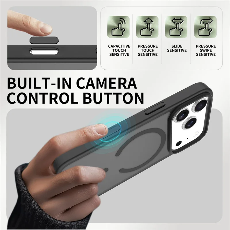 Bulk Purchasing For iPhone 17 Pro Max Magnetic Case with AI Camera Button PC + TPU Phone Cover Compatible with MagSafe - Black