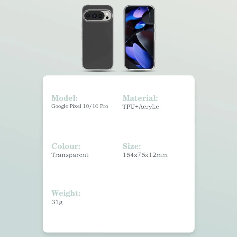 LEREACH TOC Serie für Google Pixel 10 / 10 Pro Hülle TPU + Acryl Handyhülle - Transparent