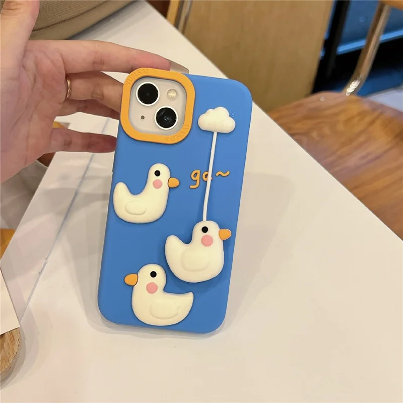 For iPhone 15 Silicone Case Cute Cloud Swing Duck Design Shockproof Phone Back Cover