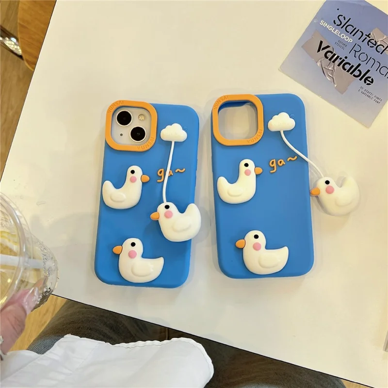For iPhone 15 Silicone Case Cute Cloud Swing Duck Design Shockproof Phone Back Cover