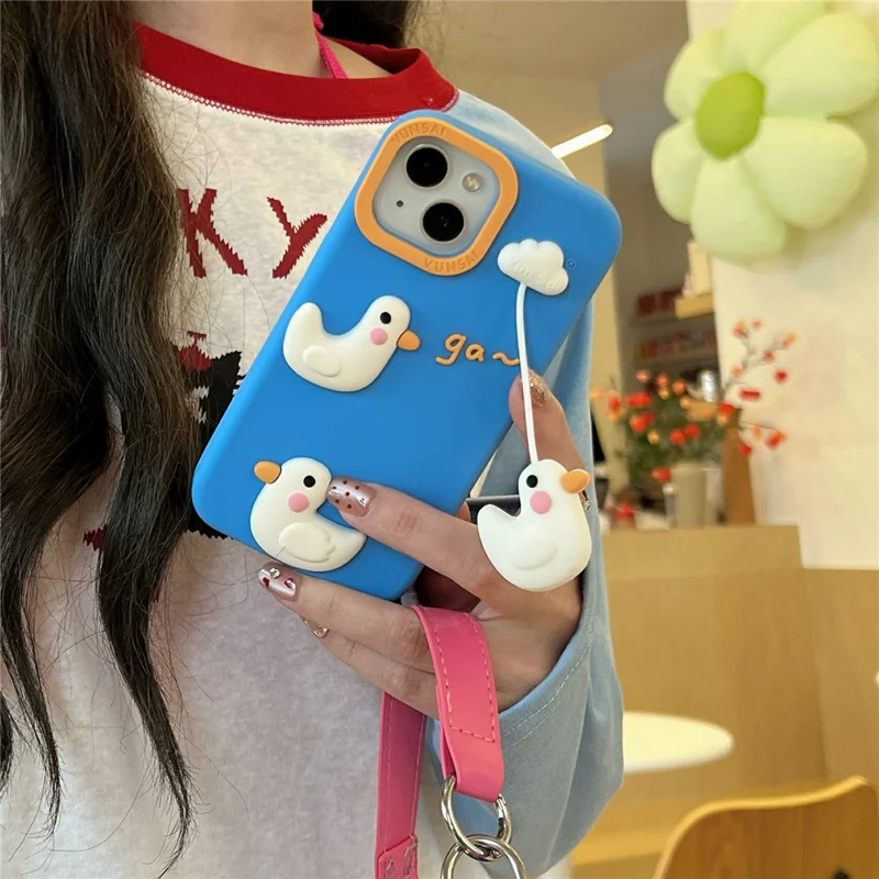 For iPhone 15 Silicone Case Cute Cloud Swing Duck Design Shockproof Phone Back Cover