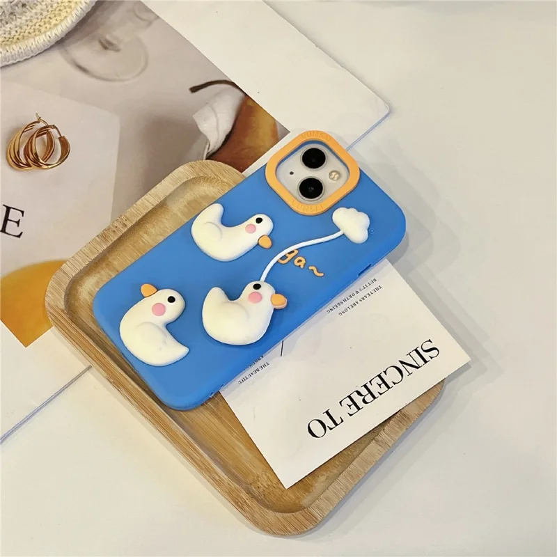 For iPhone 15 Silicone Case Cute Cloud Swing Duck Design Shockproof Phone Back Cover