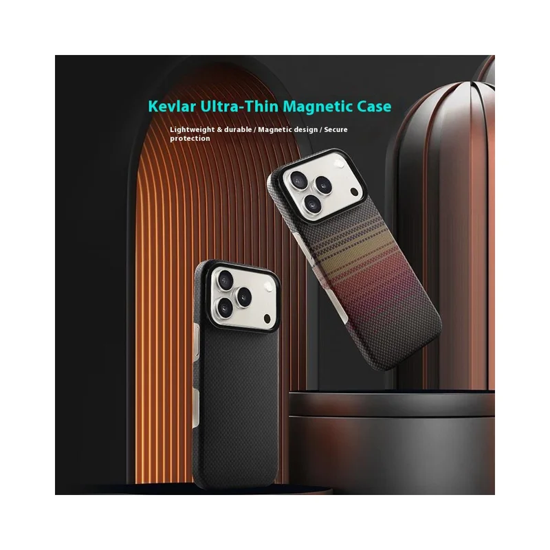 COTECI For iPhone 17 Pro Max Magnetic Case with Lens Kickstand Kevlar Slim PC Back Cover Compatible with MagSafe - Black