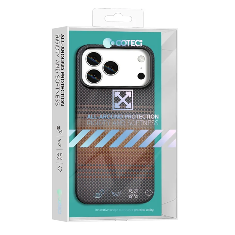 COTECI For iPhone 17 Pro Max Magnetic Case with Lens Kickstand Kevlar Slim PC Back Cover Compatible with MagSafe - Black