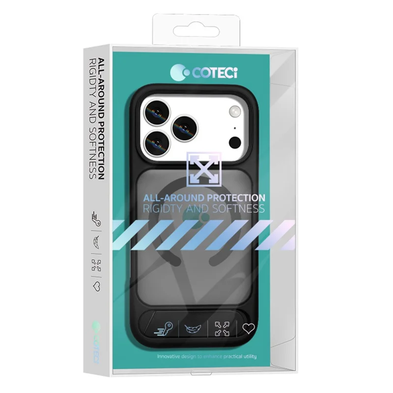 COTECI For iPhone 17 Pro Phone Case Compatible with MagSafe PC+TPU Back Cover with Hidden Kickstand - Matte Black