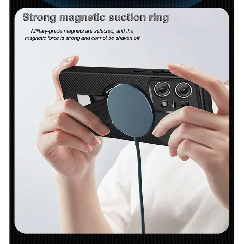 For Motorola Edge 50 Pro 5G Case Carbon Fiber Texture PC + TPU Phone Cover with Kickstand - Black