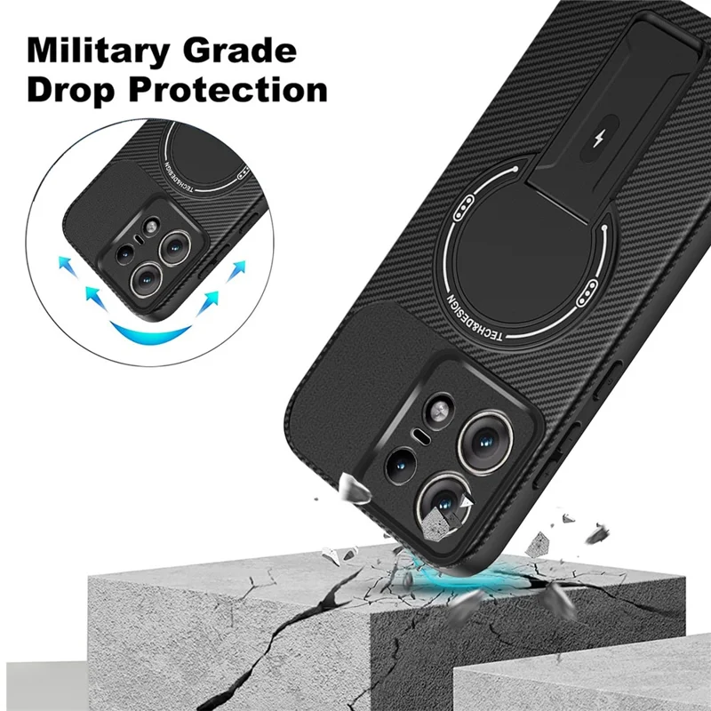 For Motorola Edge 50 Pro 5G Case Carbon Fiber Texture PC + TPU Phone Cover with Kickstand - Black