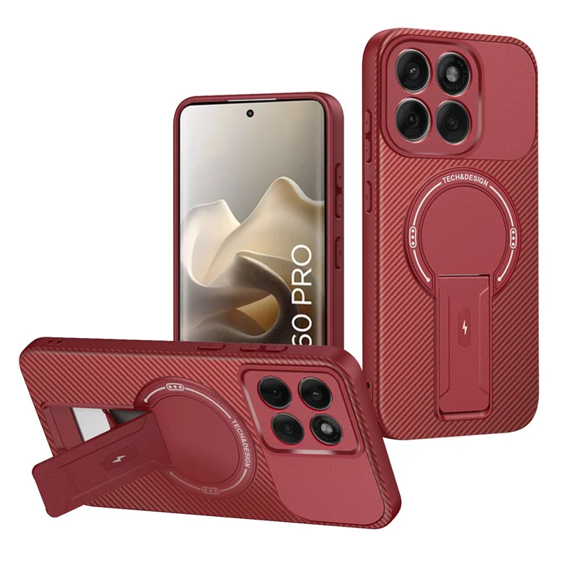 For Motorola Edge 60 Pro 5G Case Carbon Fiber Texture PC + TPU Phone Cover with Kickstand - Red