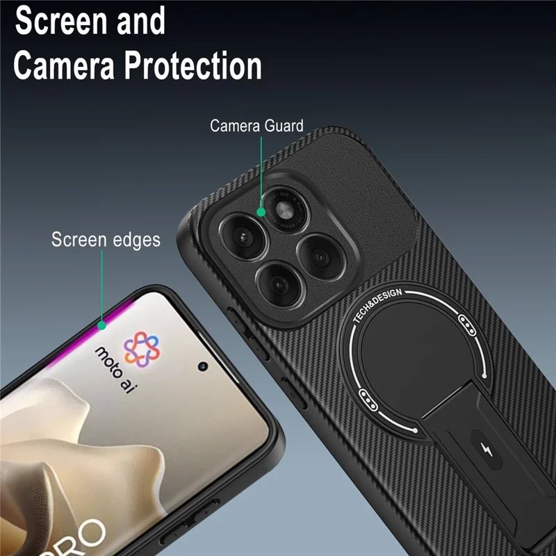 For Motorola Edge 60 Pro 5G Case Carbon Fiber Texture PC + TPU Phone Cover with Kickstand - Red