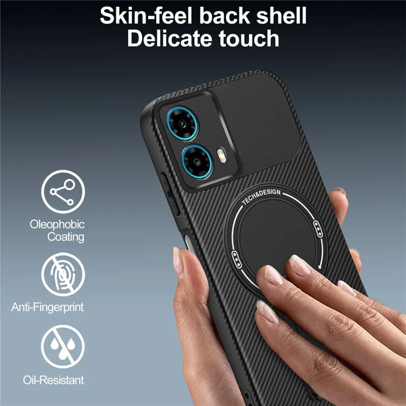 Motorola Moto G34 5G hoesje met koolstofvezelstructuur PC + TPU telefoonhoesje met standaard - Zwart