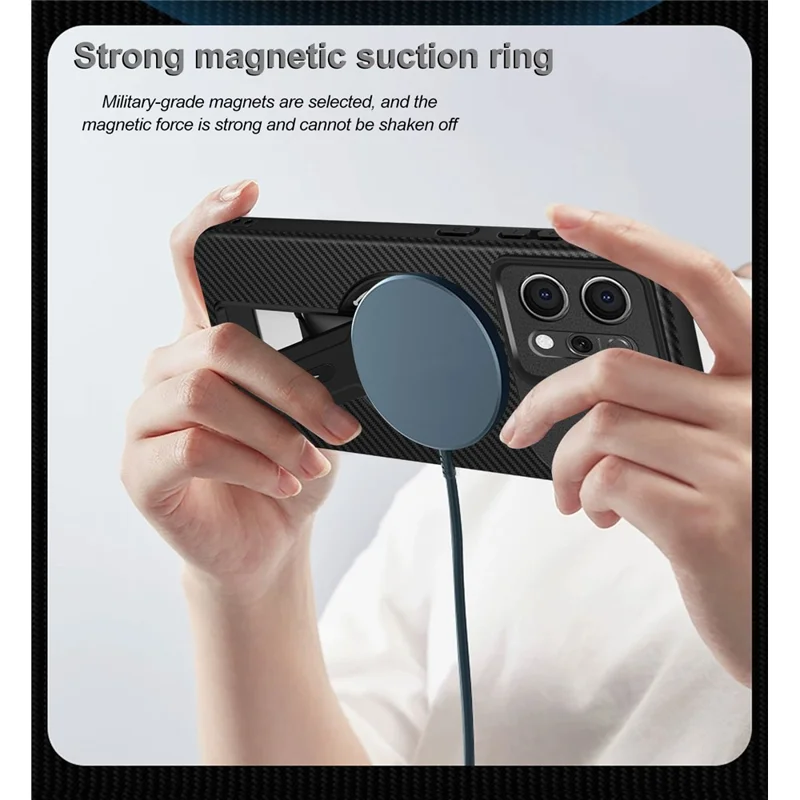 For Oppo Reno14 5G (Global) Case Carbon Fiber Texture PC + TPU Phone Cover with Kickstand - Black