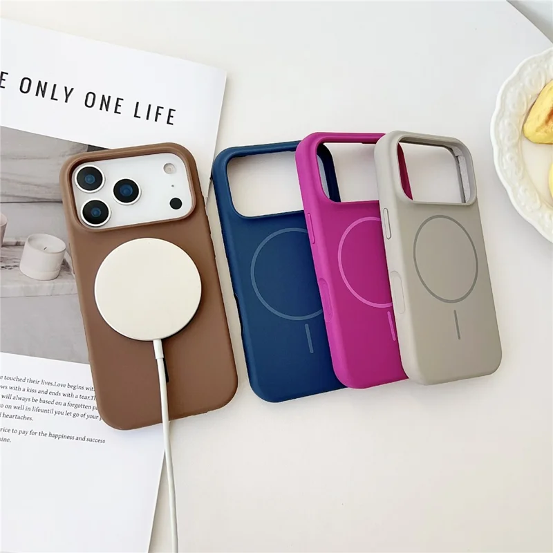 For iPhone 17 Pro Case Compatible with MagSafe Liquid Silicone Anti-Drop Phone Cover - Dark Rose