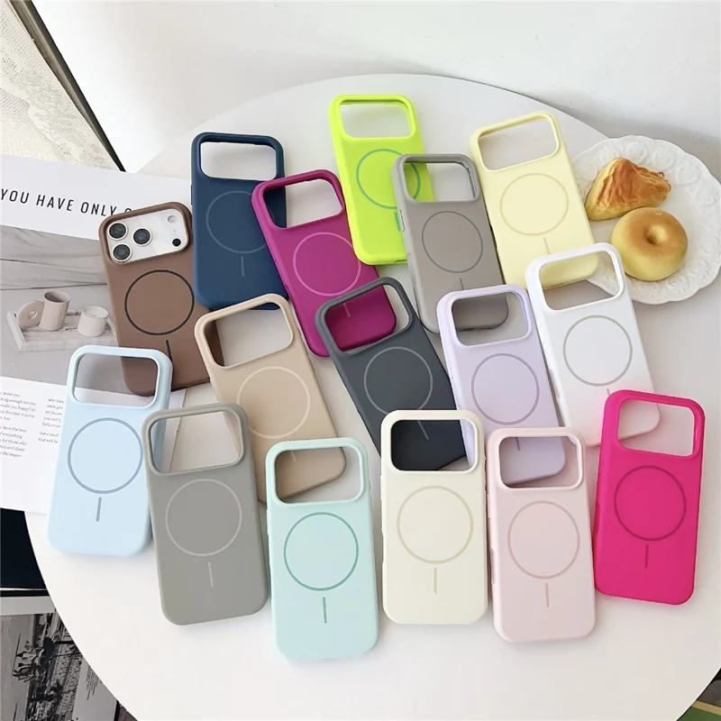 For iPhone 17 Pro Case Compatible with MagSafe Liquid Silicone Anti-Drop Phone Cover - Dark Rose