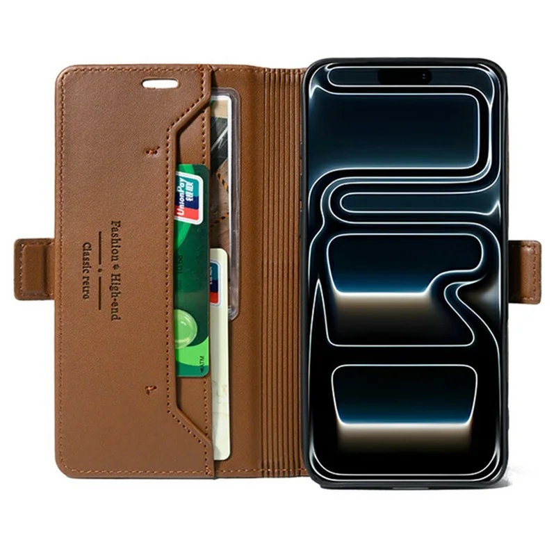 For iPhone 18 Pro Max / 17 Pro Max Case Wallet Stand Magnetic Closure Flip Leather Phone Cover - Brown