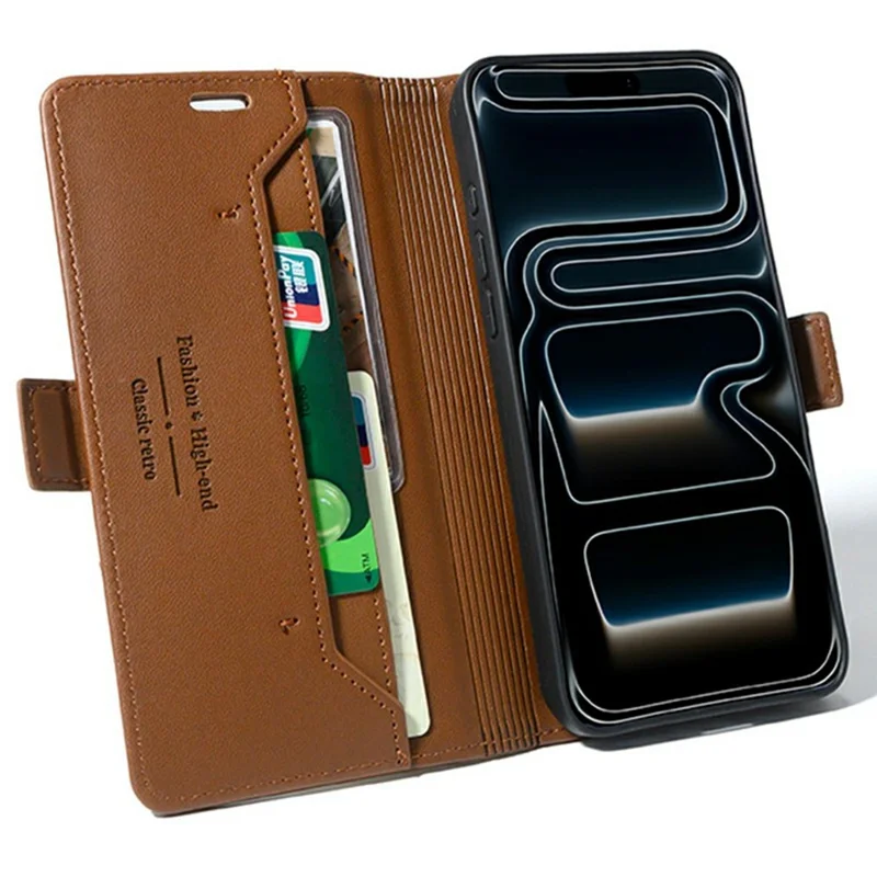 For iPhone 18 Pro Max / 17 Pro Max Case Wallet Stand Magnetic Closure Flip Leather Phone Cover - Brown