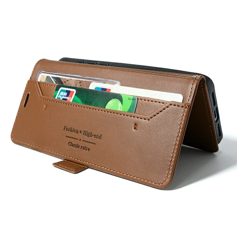 For iPhone 18 Pro Max / 17 Pro Max Case Wallet Stand Magnetic Closure Flip Leather Phone Cover - Brown