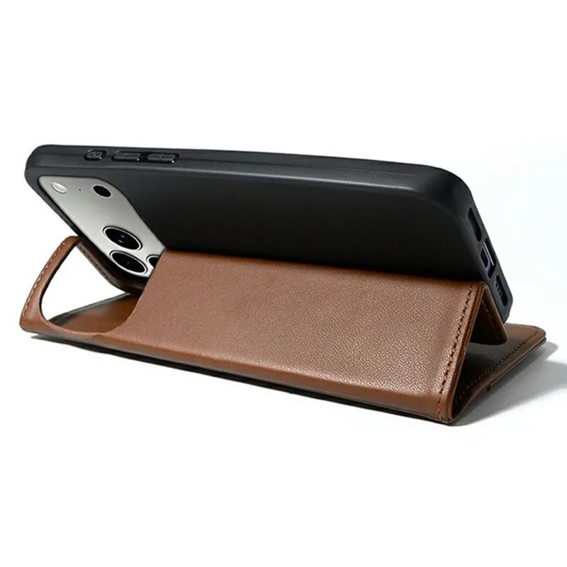 For iPhone 18 Pro Max / 17 Pro Max Case Wallet Stand Magnetic Closure Flip Leather Phone Cover - Brown