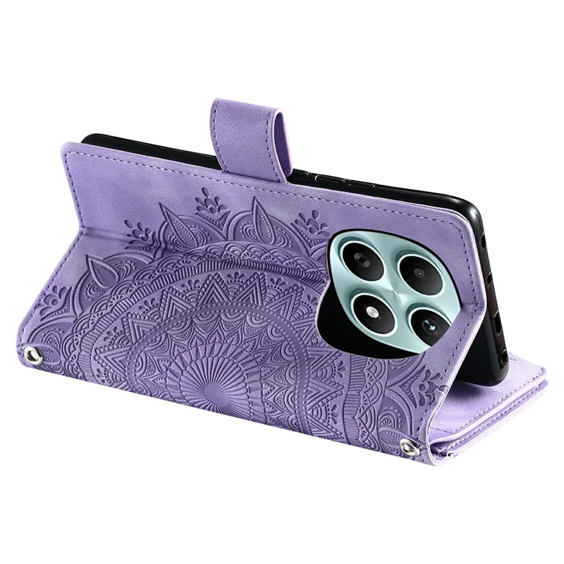 For Xiaomi Redmi Note 15 5G (Global) Wallet Case Mandala Flower Pattern PU Leather Phone Cover with Wrist Strap - Purple