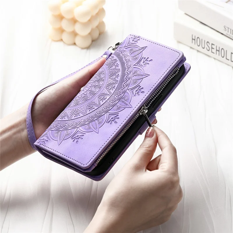 For Xiaomi Redmi Note 15 5G (Global) Wallet Case Mandala Flower Pattern PU Leather Phone Cover with Wrist Strap - Purple