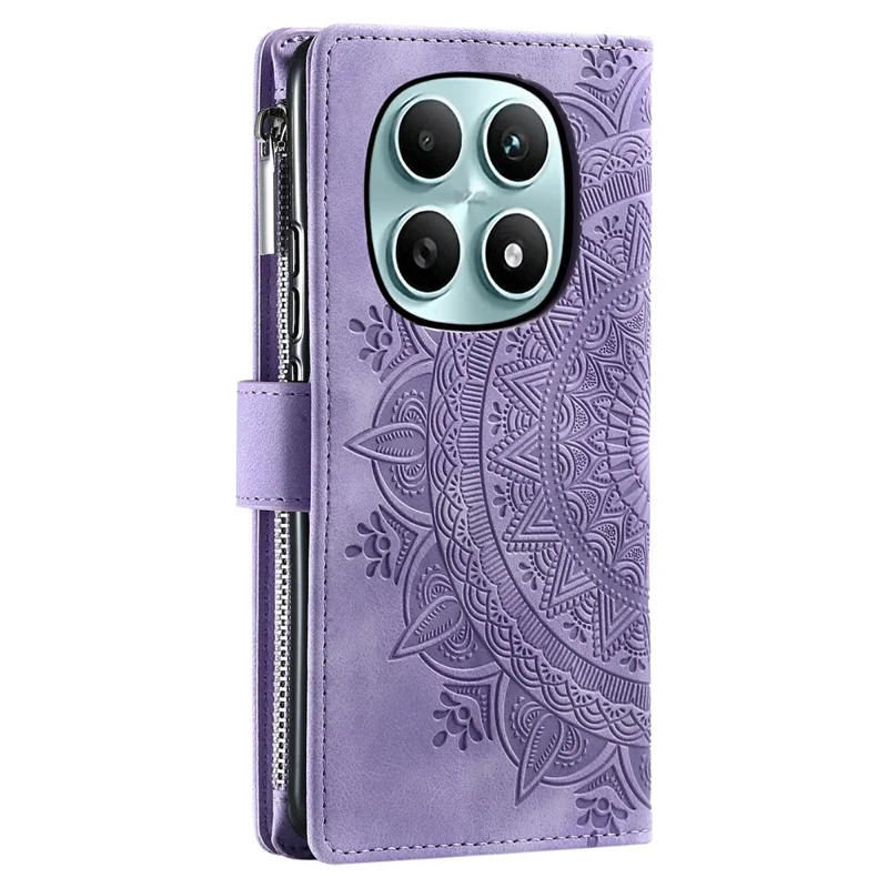 For Xiaomi Redmi Note 15 5G (Global) Wallet Case Mandala Flower Pattern PU Leather Phone Cover with Wrist Strap - Purple