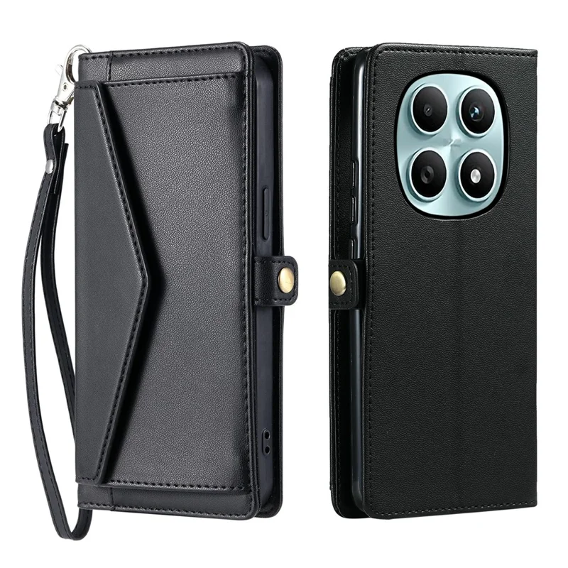 For Xiaomi Redmi Note 15 5G (Global) Leather Case with Wrist Strap Wallet Stand Phone Cover - Black