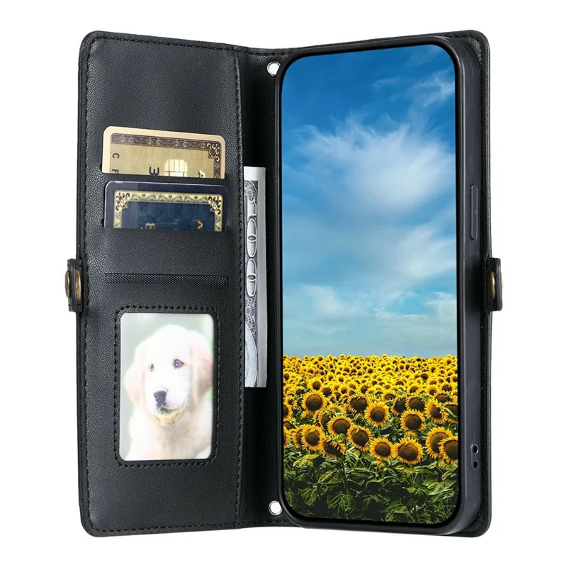 For Xiaomi Redmi Note 15 5G (Global) Leather Case with Wrist Strap Wallet Stand Phone Cover - Black